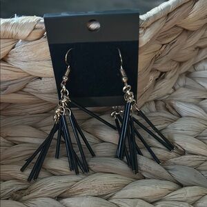 Chic Black and Gold Tassel Earrings